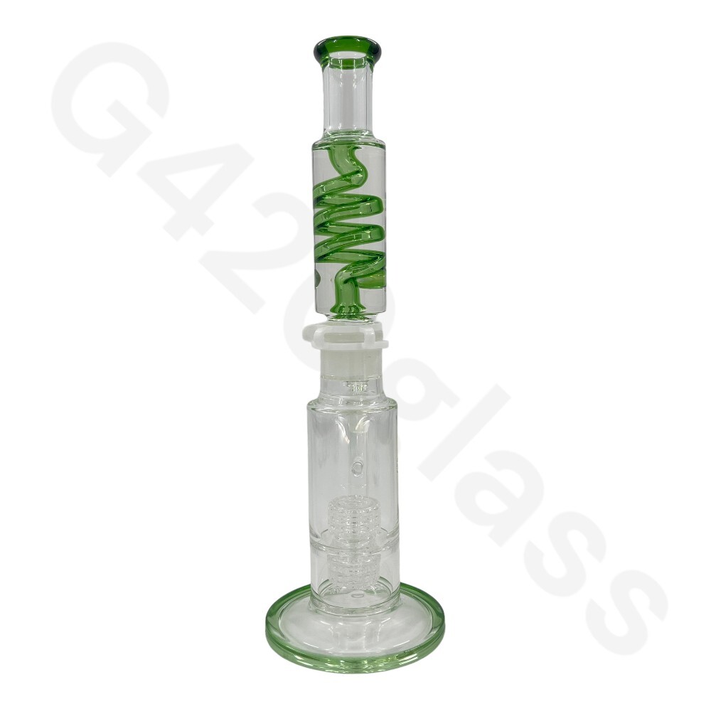 🔥16 Inch G420glass Freezable Coil Bong Double Showerhead Percolator Beaker Bong