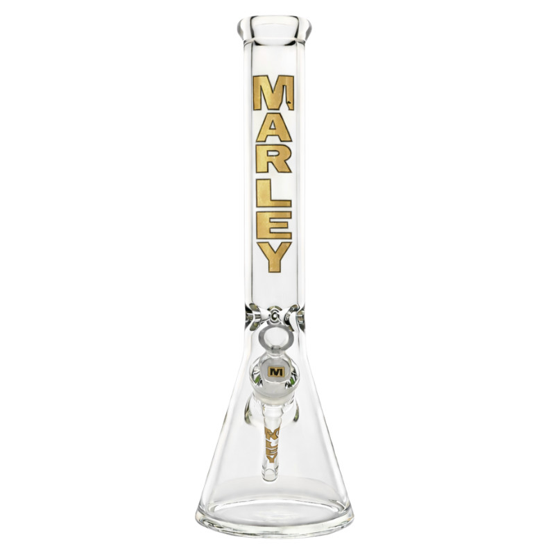 16&Prime; Marley – Premium Gold Logo Beaker Bong – 7mm Thick Glass Water Pipe