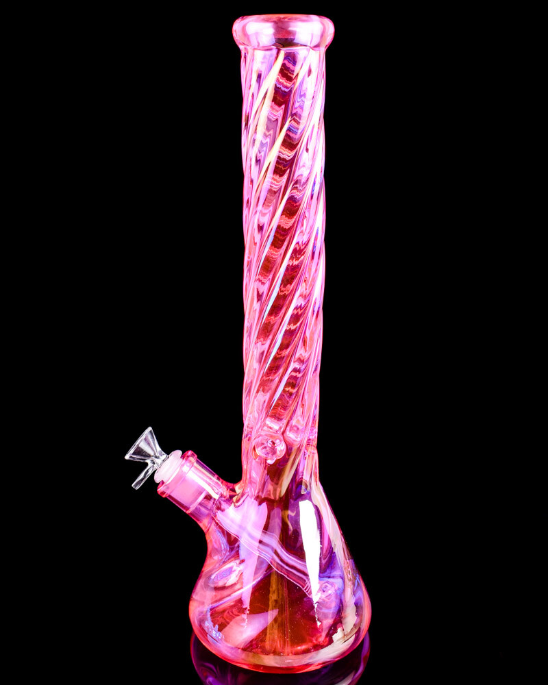 16&Prime; Inch THICK PINK Iridescent Beaker BONG GIRLY BONG HEAVY Helix BONG *USA*