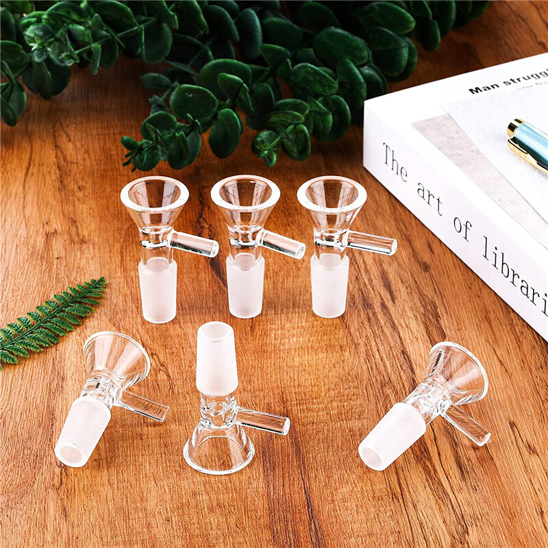 6PCS 14mm Male Glass Bowl Slide Clear Handle Tobacco Bowl Pipe For Smoking Bong