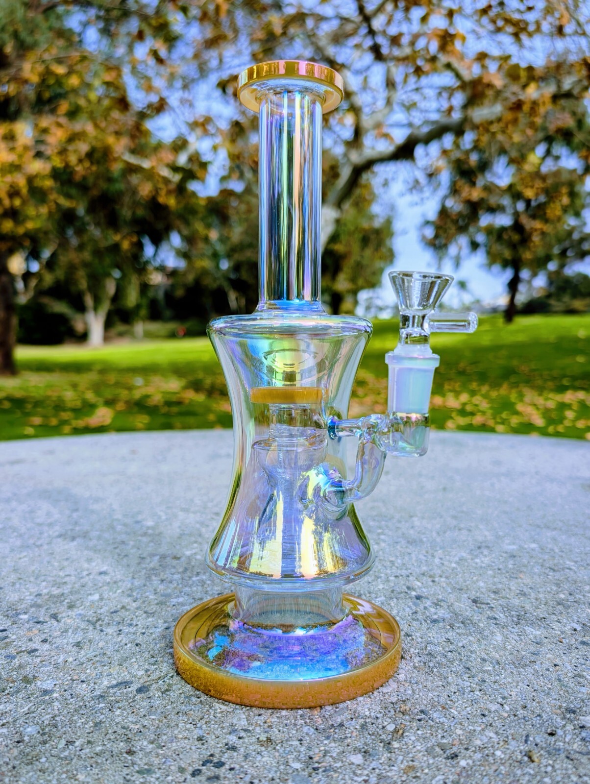 10&Prime; Gold Rainbow Hourglass Perc Tobacco Smoking Water Pipe Hookah Bubbler Bong