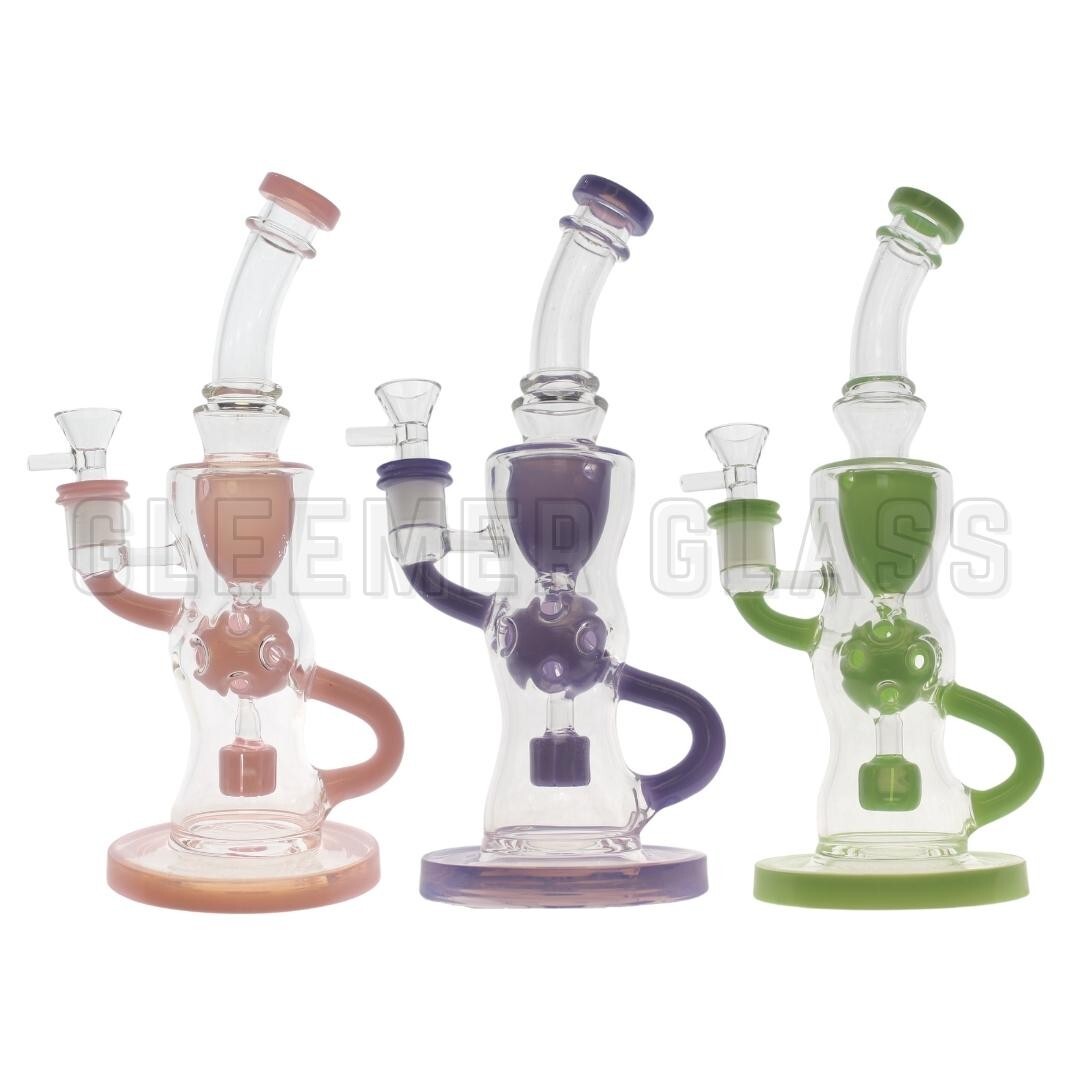 Hookah Water Pipe Glass 10&Prime; Pink Purple Green Glass Recycler Tobacco Bong w/Bowl