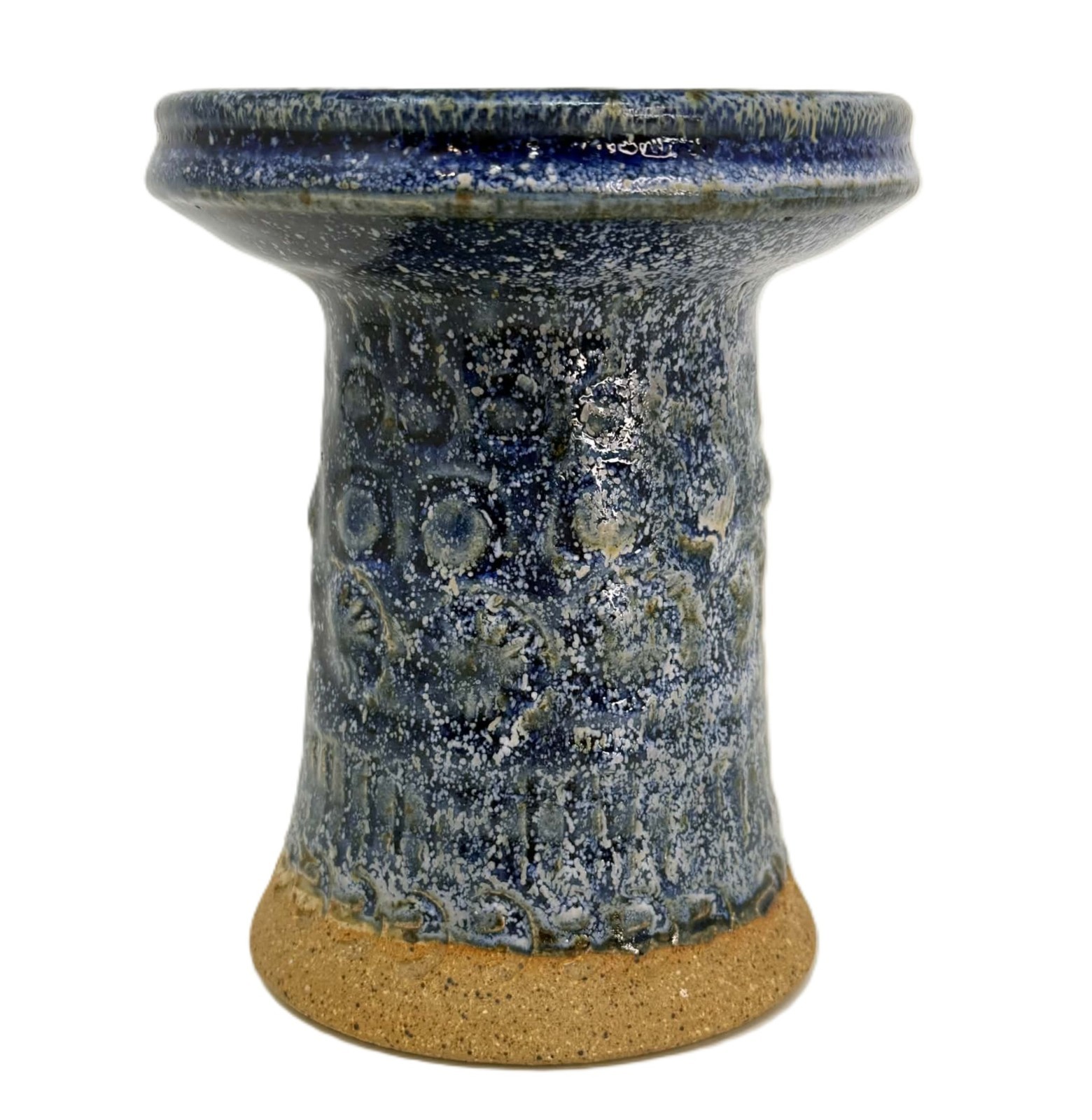 Handmade Ceramic Hookah Bowl Signed Studio Art Pottery Blue Glaze Shisha Head 6&Prime;