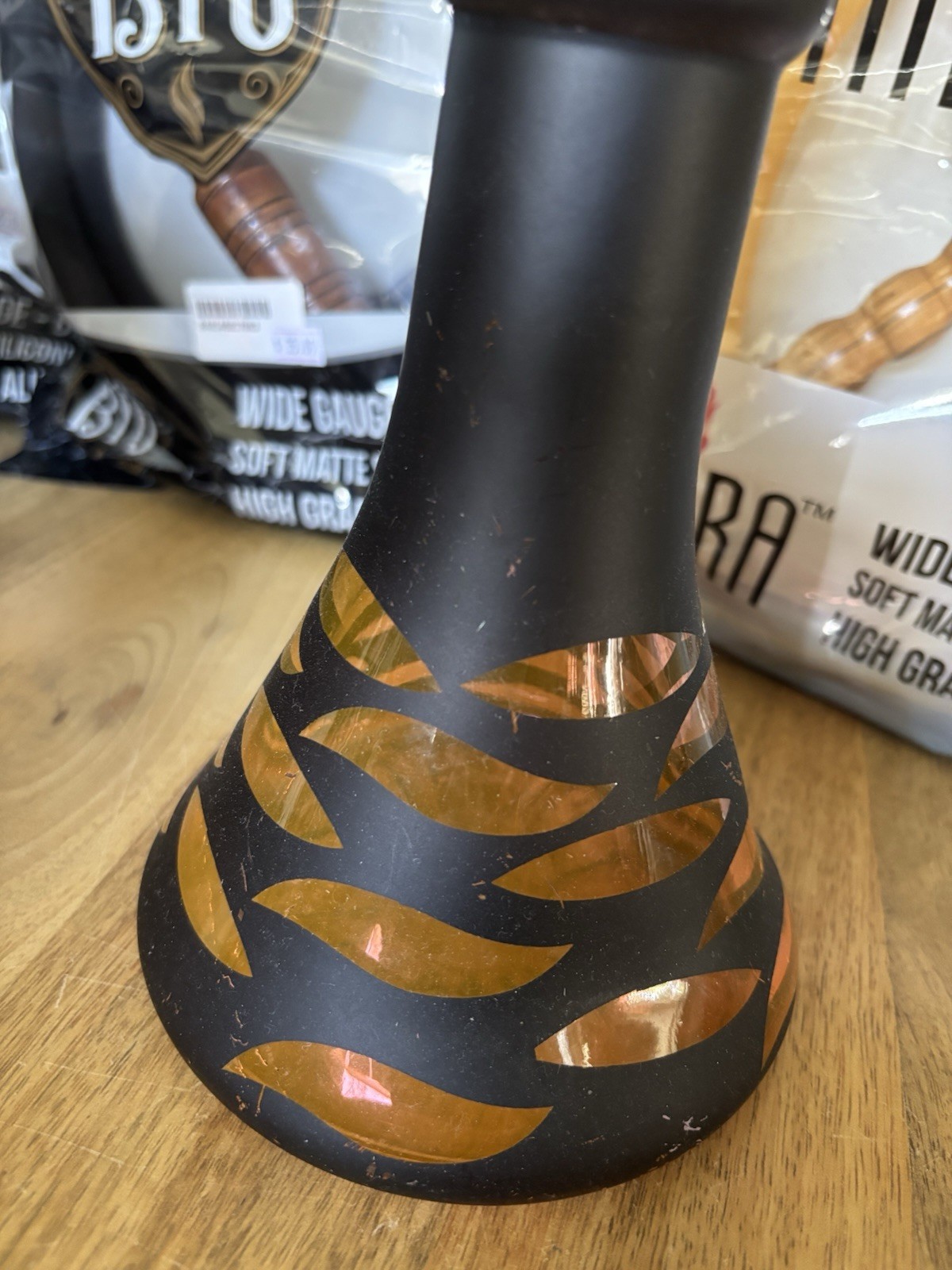 Lot Amber Brown Glass With Black Frosted Design Topos Hookah Base Vase & Hoses