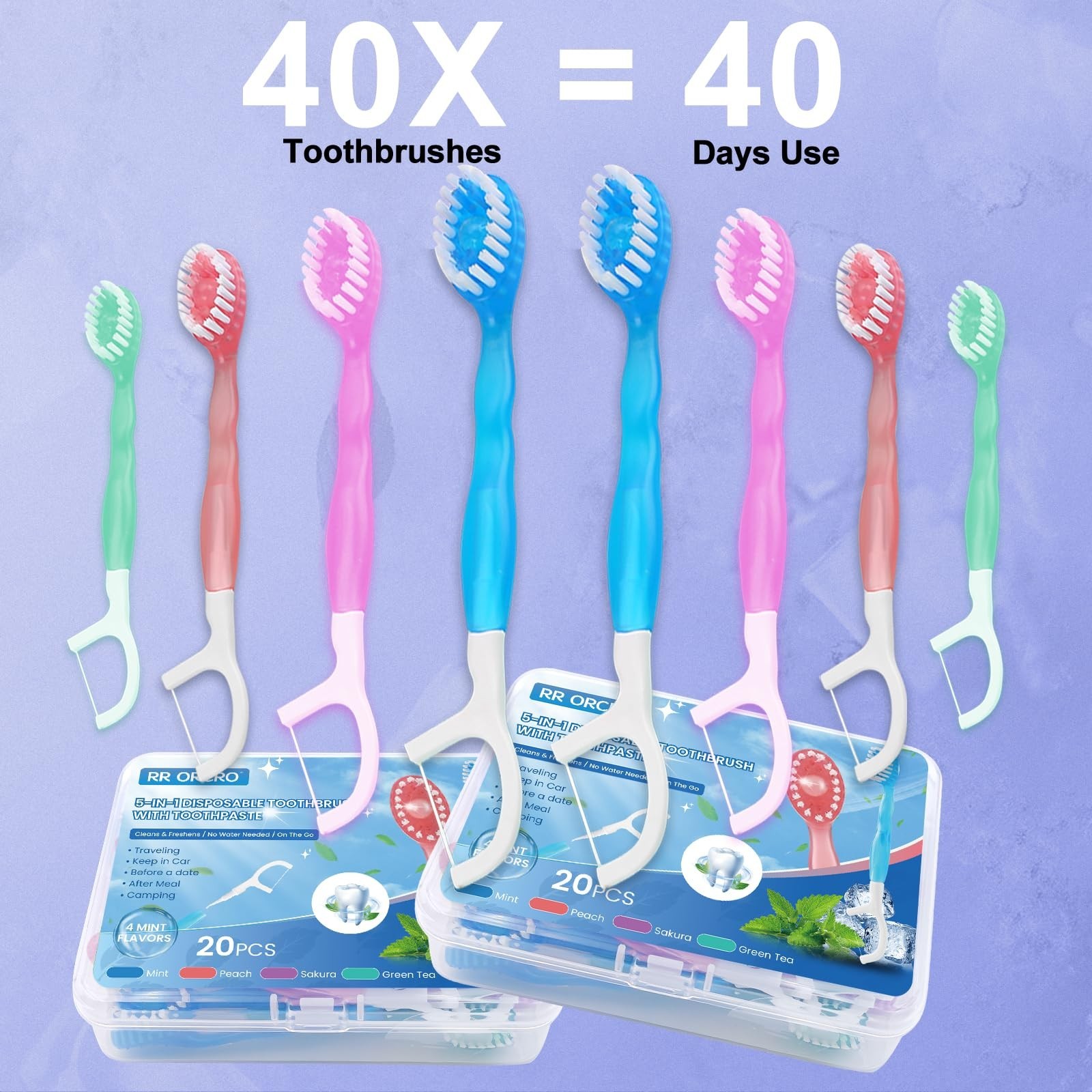 40Pack Mini Disposable Toothbrushes with Toothpaste No Need to Rinse | 5-in-1…