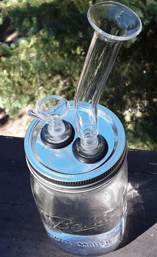 Mason Jar Bong! Glass Mini Mouthpiece! 16 oz. VERY Easy To Clean! Icy Bubbler!