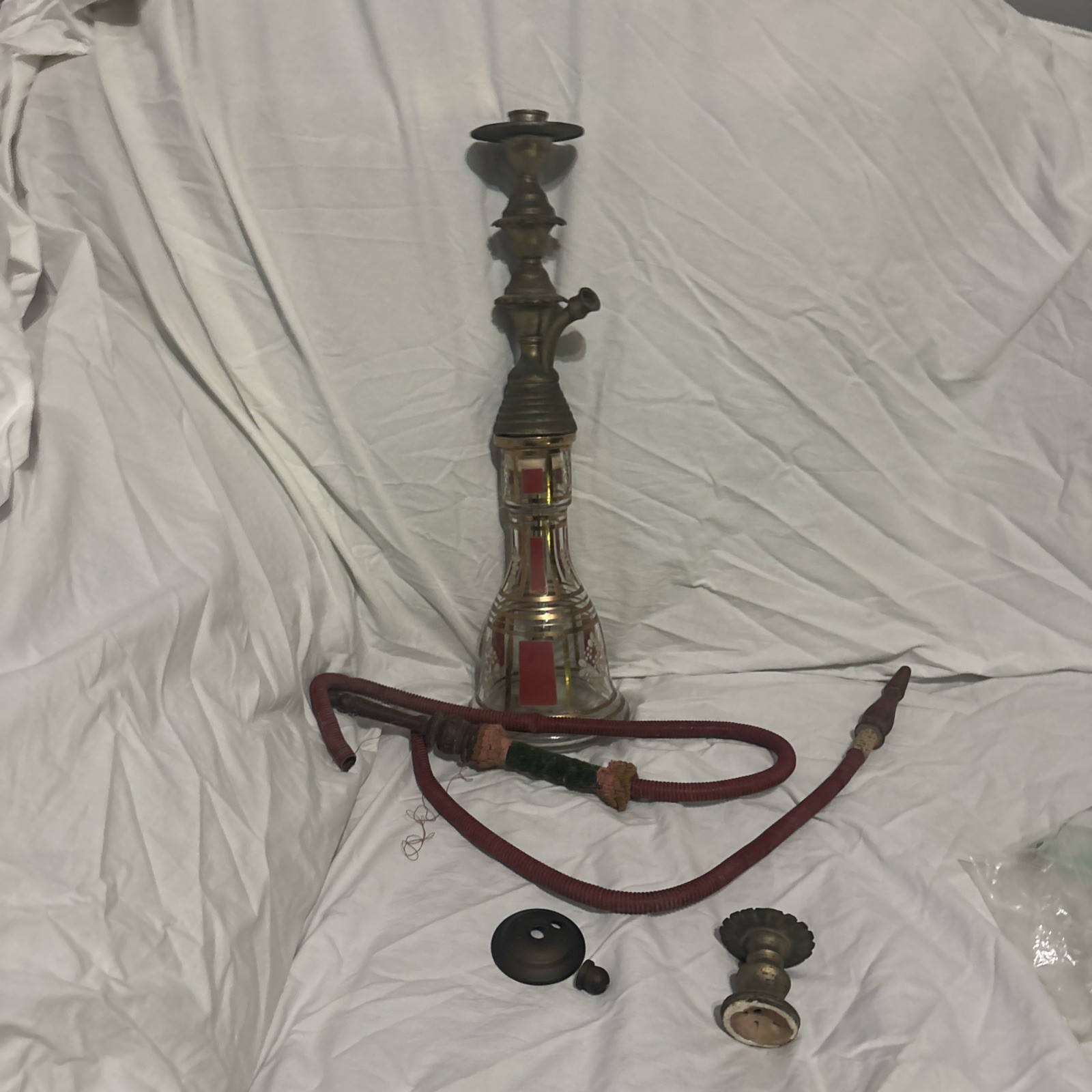 Vintage Hookah, a traditional Egyptian Glass Flowers 20” Read Below
