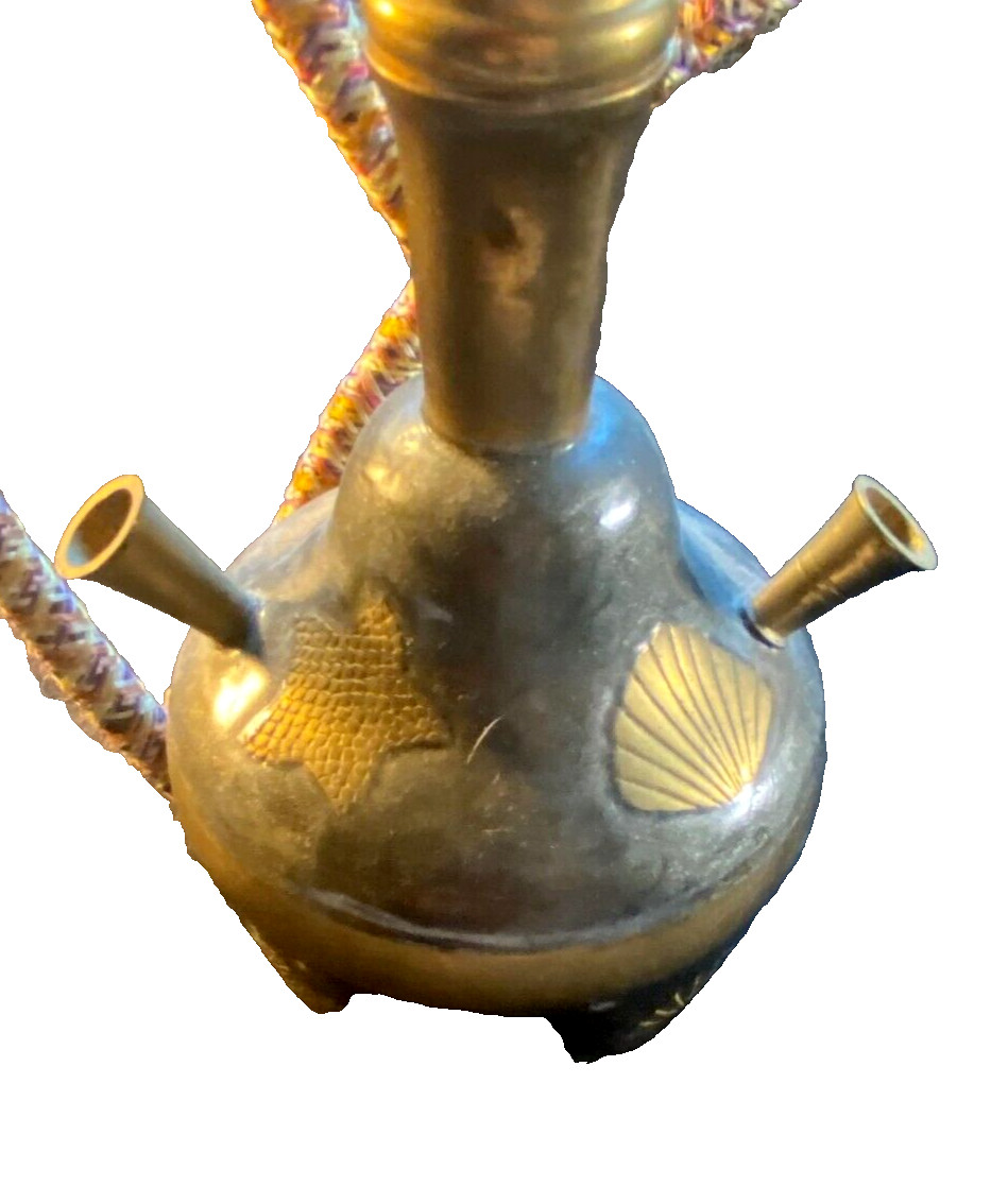 Vintage 2-Hose Metal Hookah 15&Prime; Mid-1990s Unused Decorative