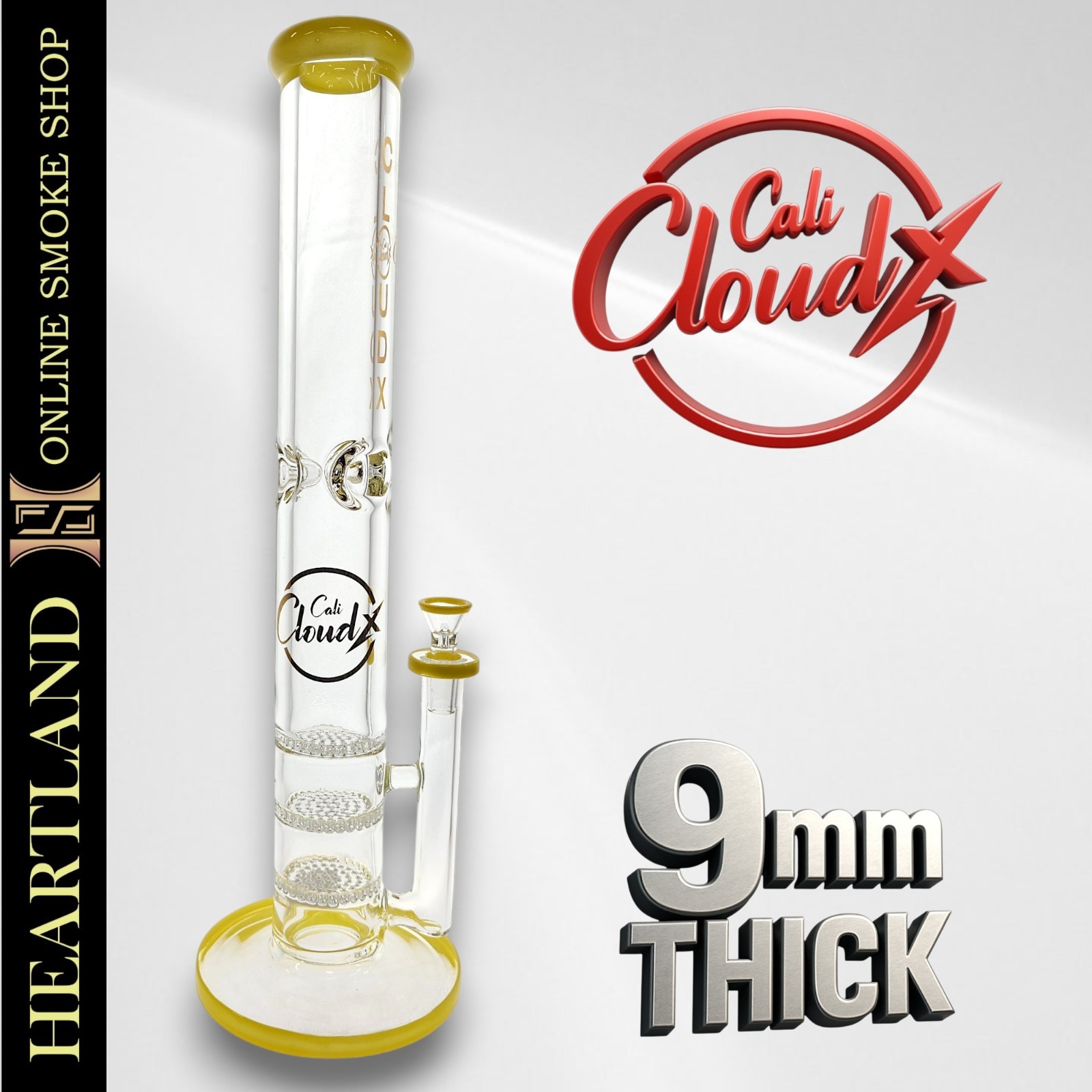 16&Prime; Straight Tube Beaker Bong 9mm Thick Glass TRIPLE HONEYCOMB PERC Hookah Pipe
