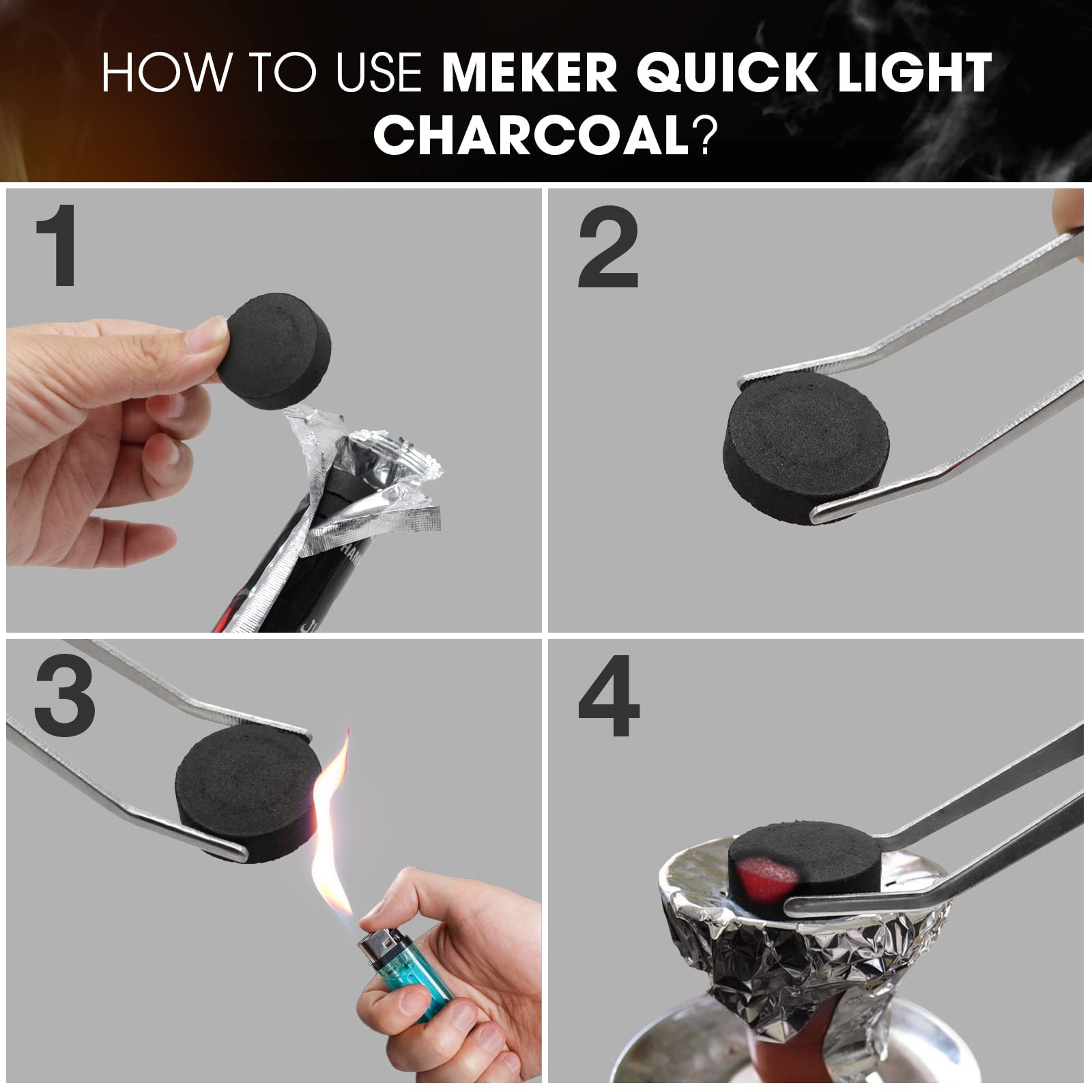 MEKER Quick Light Charcoal Briquettes, Disk Lights, 33 33 mm, Black