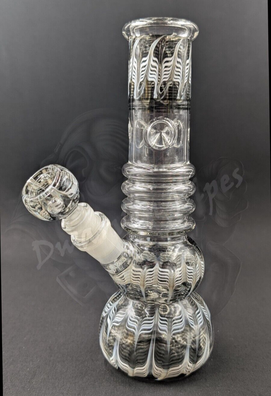 9&Prime; Inch Glass Hookah Water Pipe Bong Black White Swirls