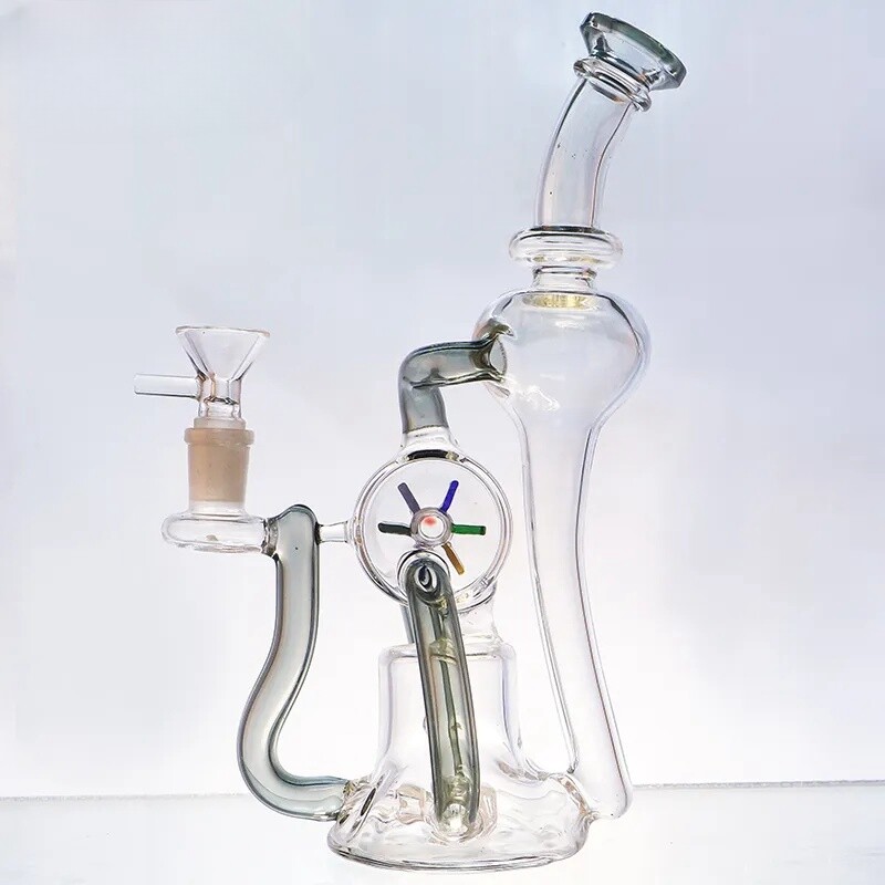 New Glass Windmill Spin Water Bong Pyrex Hookah Pipe Percolator Bubbler W/ bowl