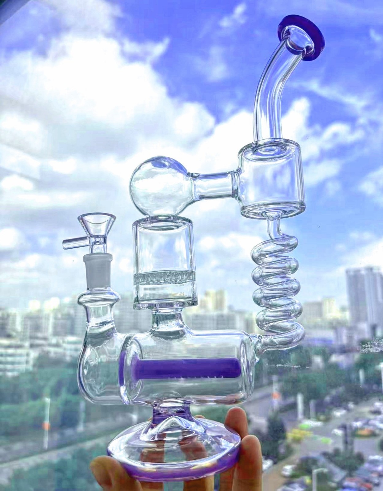 Coil Honeycomb For Glass bong Recyler Rigs lavende smoking water pipe 11.7”