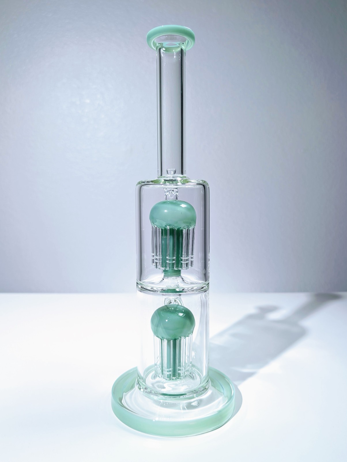 13&Prime; Green Double Tree Perc 18mm Straight Tube Premium Quality Water Pipe Bong
