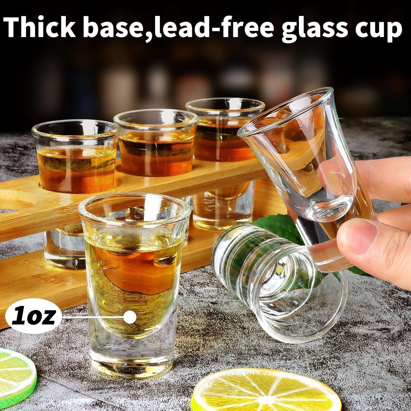 Shot Glasses Set of 6 Shot Glass Tray Holder 1oz/30ml Bulk Glass Shot Glasses…