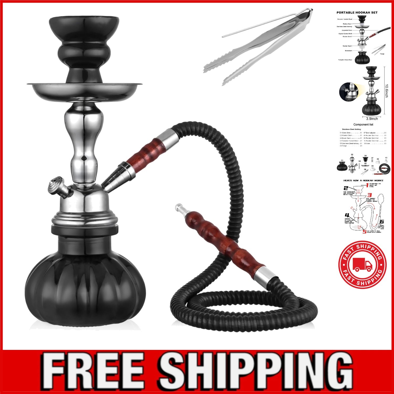 Hookah Set,  » Shisha Hookah Complete Set With Mini Pumpkin Hookah Glass Vase…