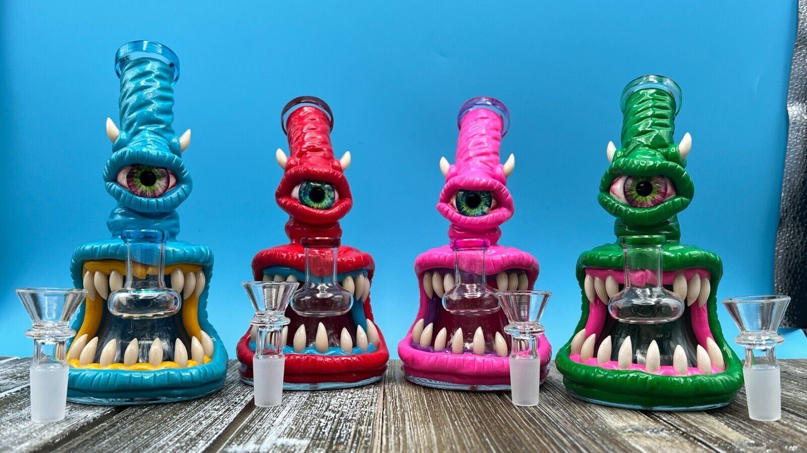 7&Prime; Cool Monster Glass Water Pipe Bong Bubbler W/ Percolator Hookah