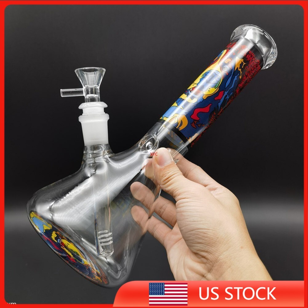 25cm Art Printed Glass Bong Smoking Hookah Water Pipe Hand Pipes 14mm Bowl