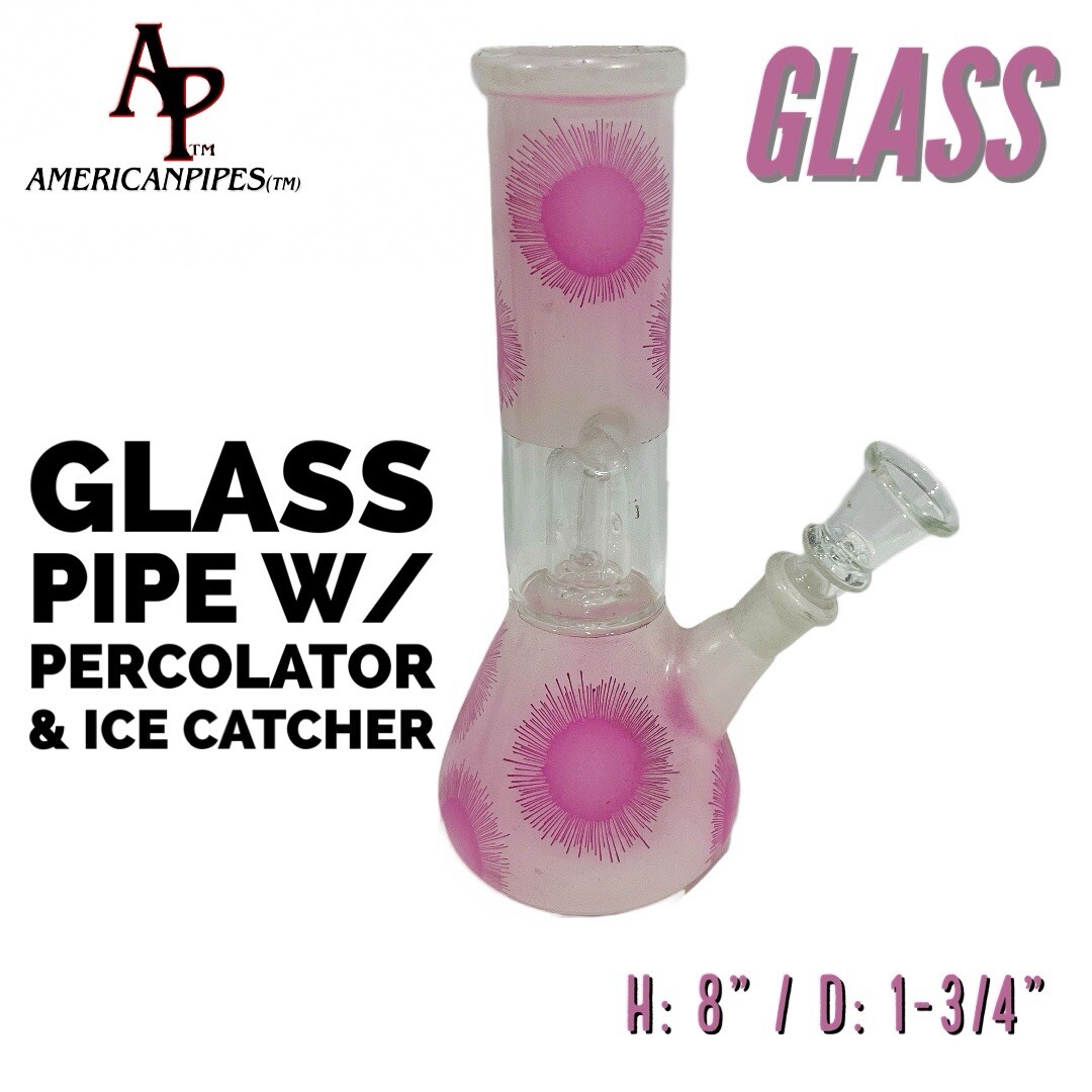 Inhale®️ 8&Prime; Single Percolator Beaker Tobacco Water Pipe. A Glass On Glass Stem