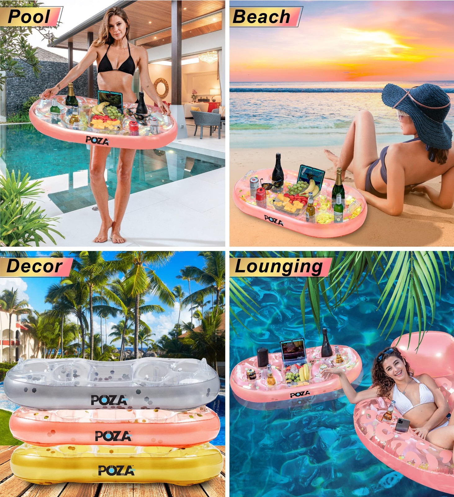 POZA Inflatable Gold Floating Cooler – Luxurious Drink Holder Filled with Spa…