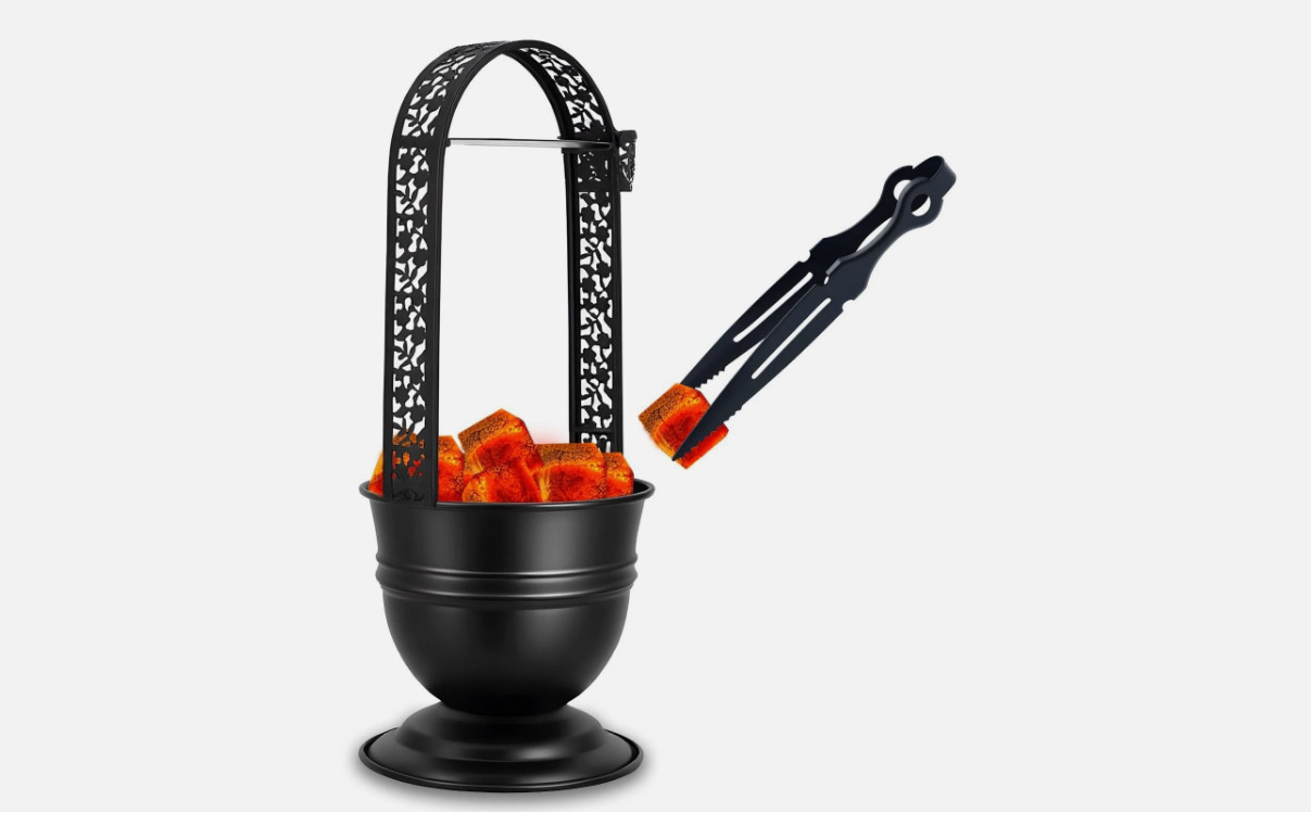 17in Hookah Charcoal Basket Holder with Tongs Heavy Duty Metal Coal Carrier
