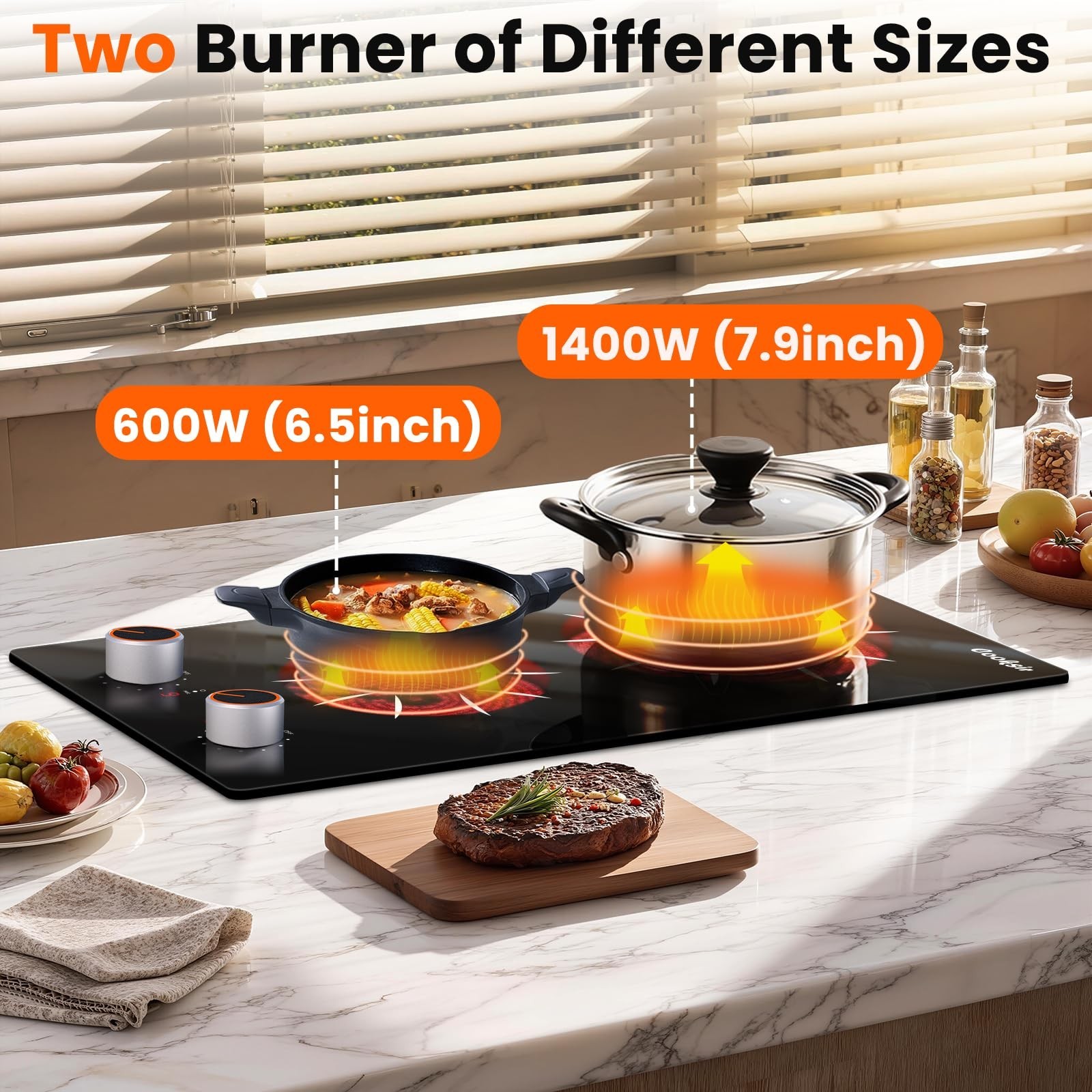 Electric Cooktop 2 Burner – 12 Inch 2000W Electric Stove Built-in & Counterto…