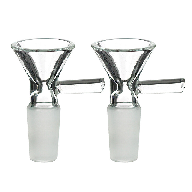 2pcs 14mm Male Glass Slide Bowl with Handle Clear Head for Water Bongs Replace