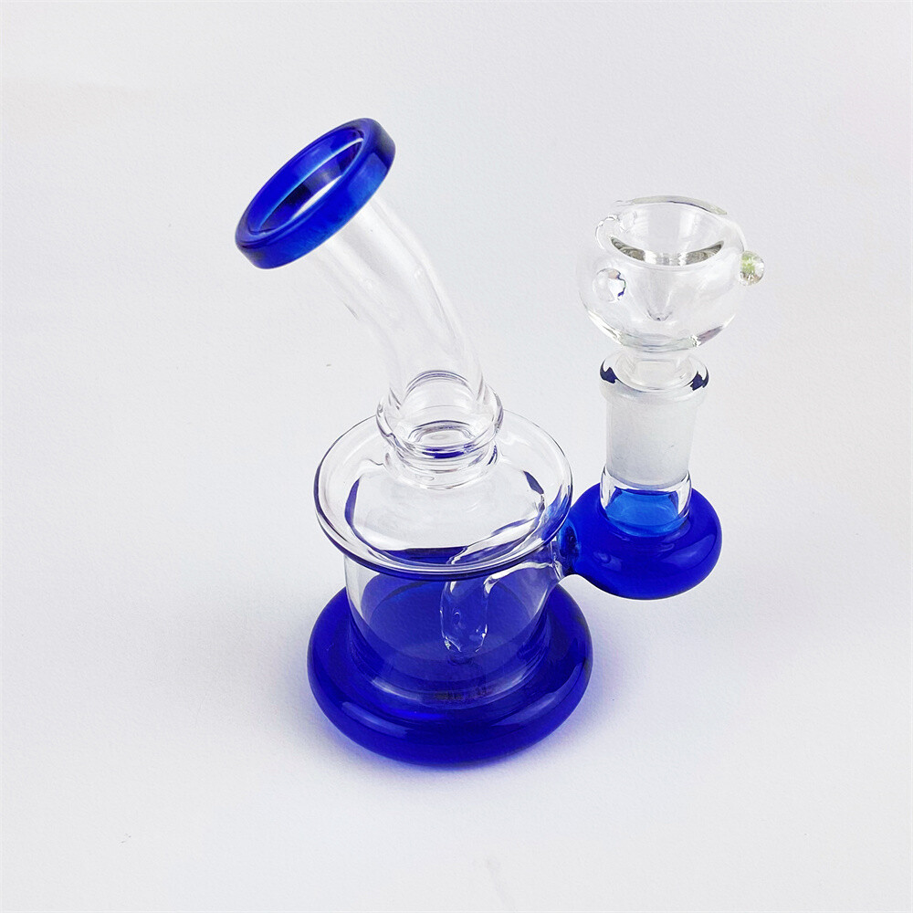 4&Prime; Blue Mini Glass Bong Diffused Perc Premium Quality Water Pipe Hookah Bubbler