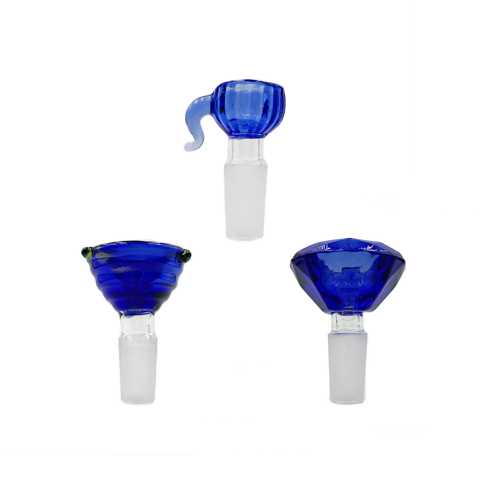 3pcs Male Blue Glass Tobacco Smoking Hookah Water Bong Bowls USA Free Shipping