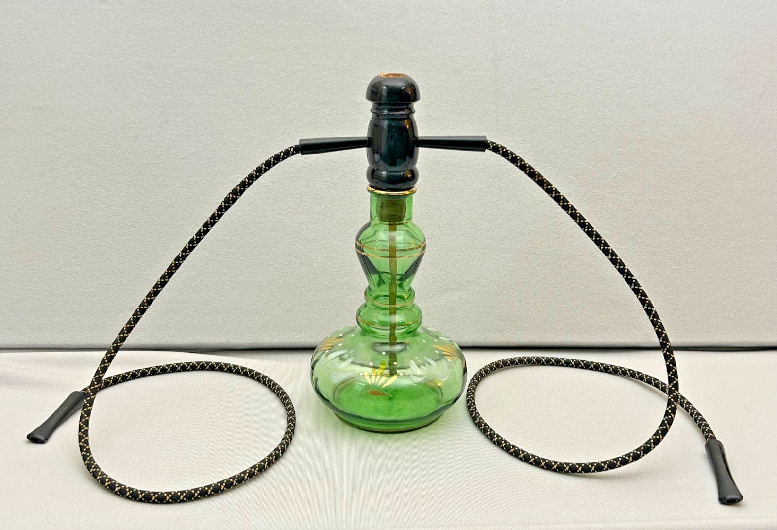 Vintage Brebbia Pipe Italy Glass Hookah Green Hand Painted Dual hose