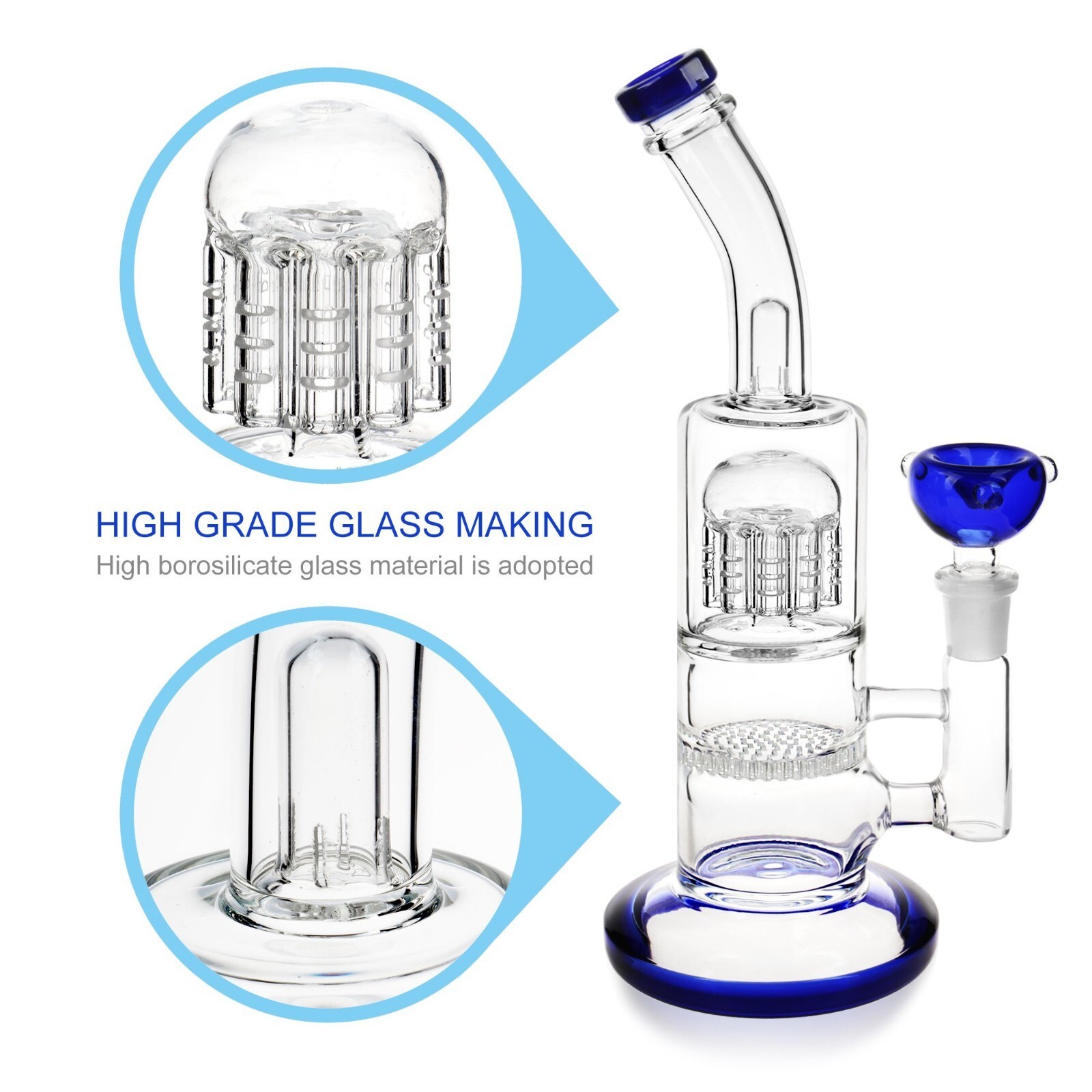 Heavy Glass Bong Shisha Percolate Hookah Water Pipe 10&Prime; Blue with 14mm Bowl US