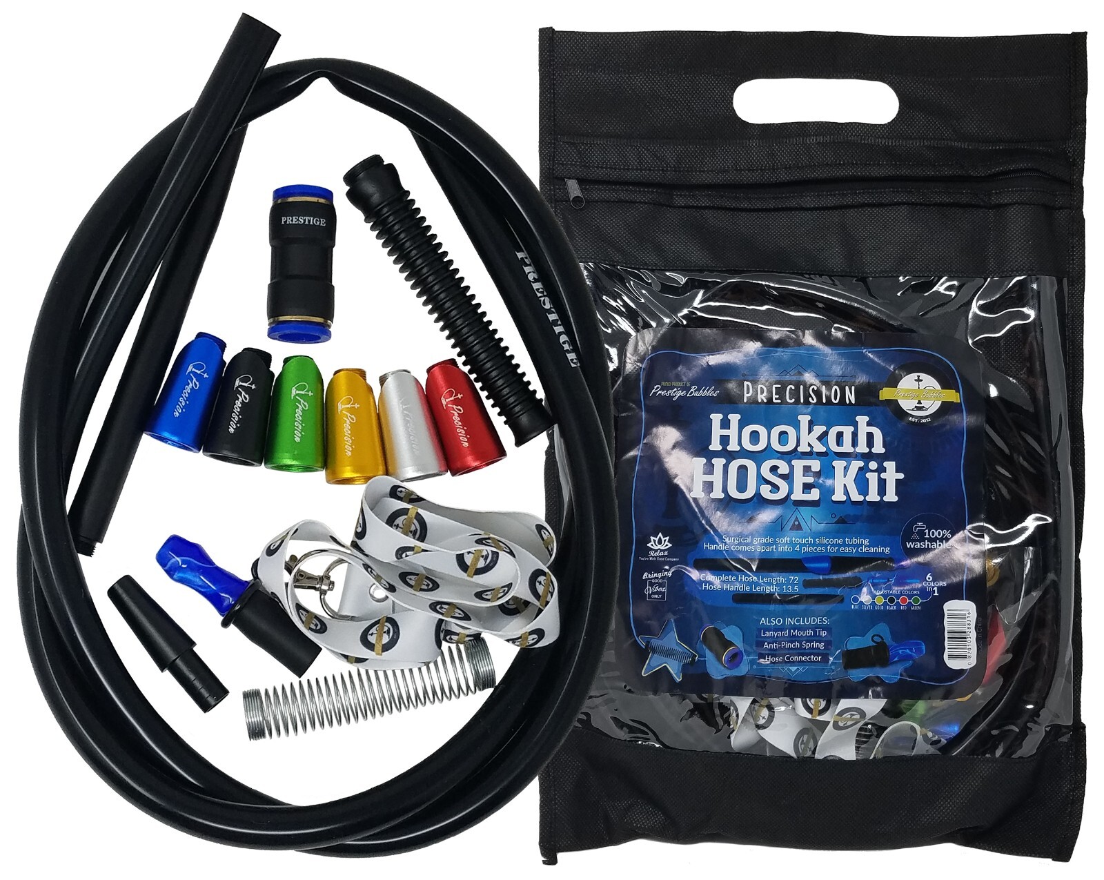 Prestige Precision Hookah Hose Kit Shisha Hose Silicone Washable – 6 Colors
