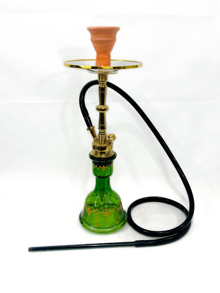 21&Prime; Classic Hookah with a Solid Brass Shaft (HK-23) – green glass