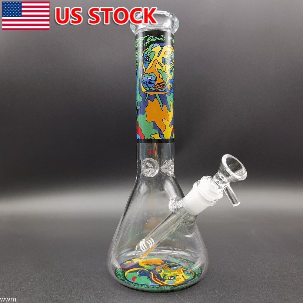 10 Inch Colorful Oil Painting Glass Bong Hookah Water Smoking Pipe with14mm Bowl