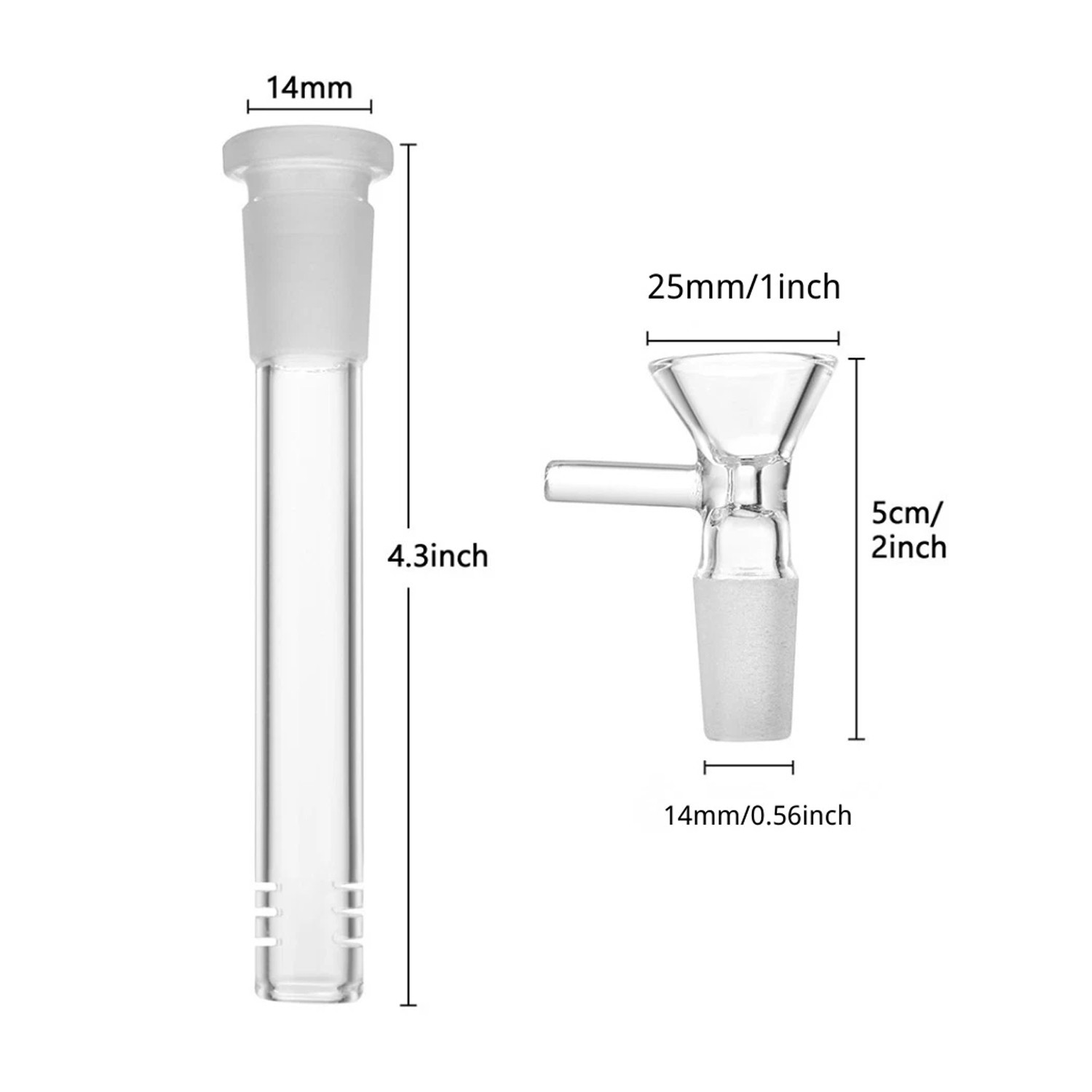 3-Pack 4.3 » 14mm Glass Downstem and 14mm Male Bowl Piece for Glass Bong-US SHIP