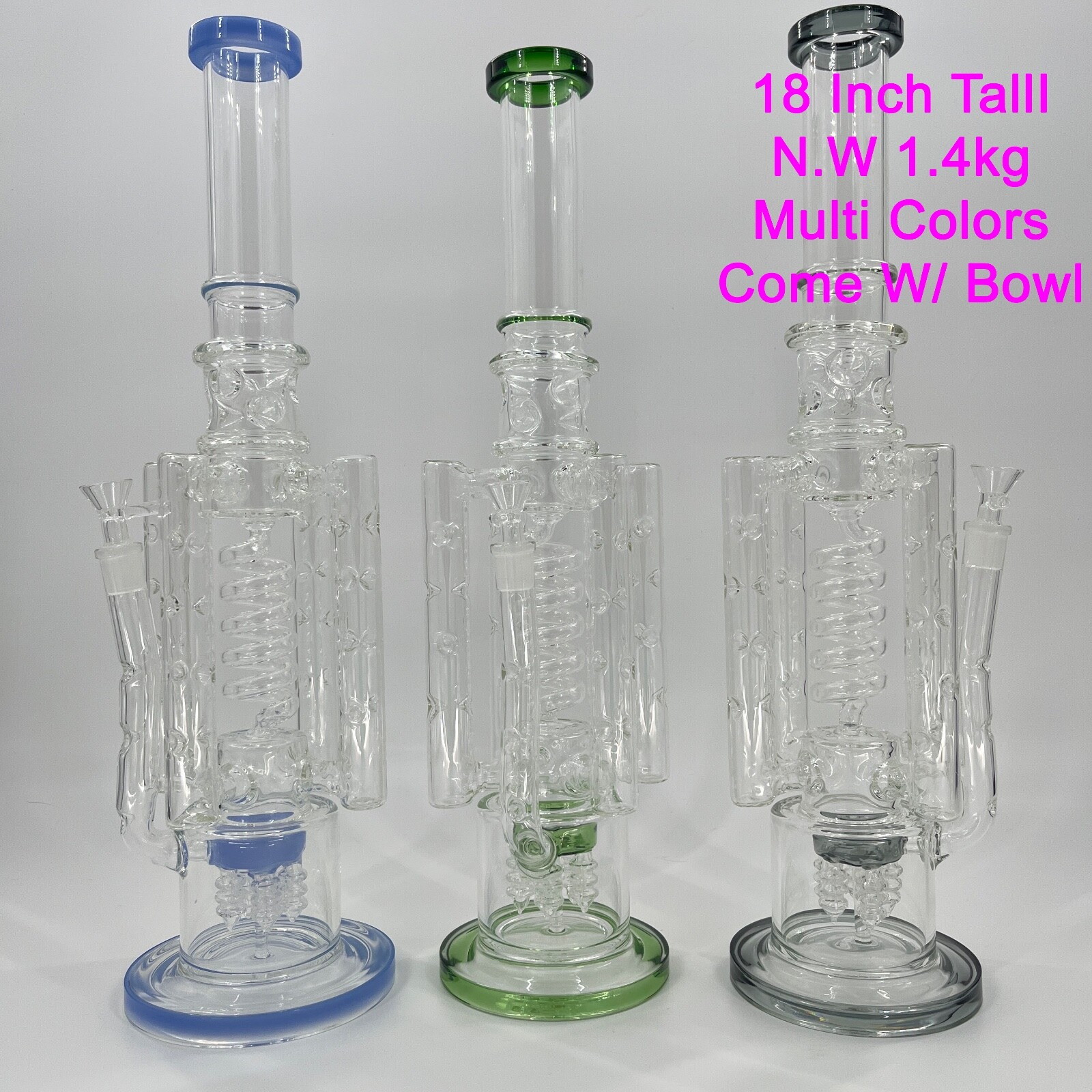 18 Inch LOOKAH Heavy Duty Water Pipe | Glass Bong Chamber Pipe | Big Bong