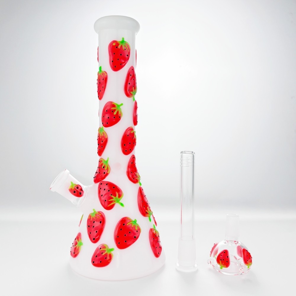 10&Prime; Glow in the Dark 3D Strawberry Glass Bong Beaker Bubbler Hookah USA Stock