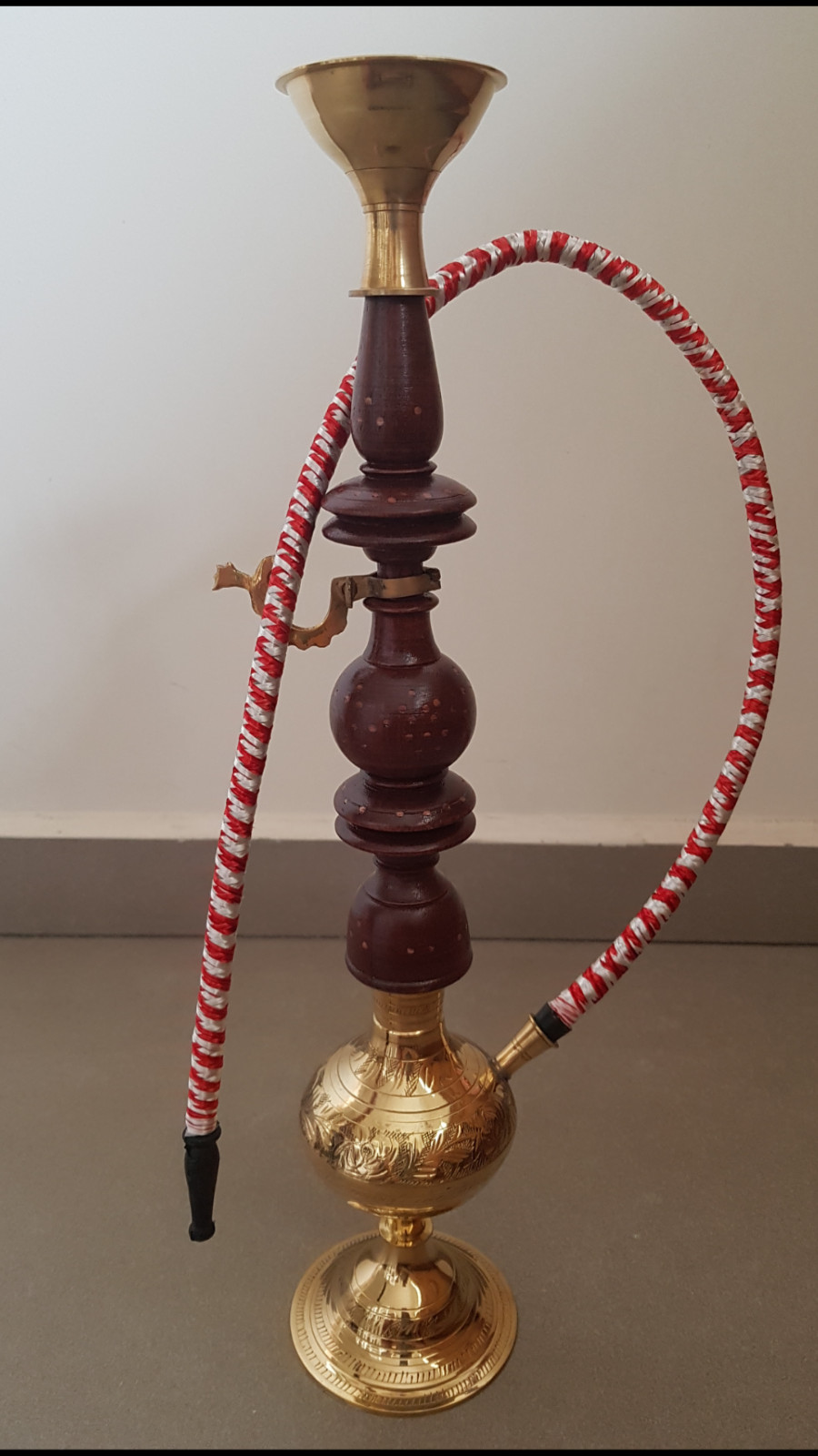 Hookah Shisha Amazing Pipe Brass & Wood 18&Prime; Decorative & Special From India NEW