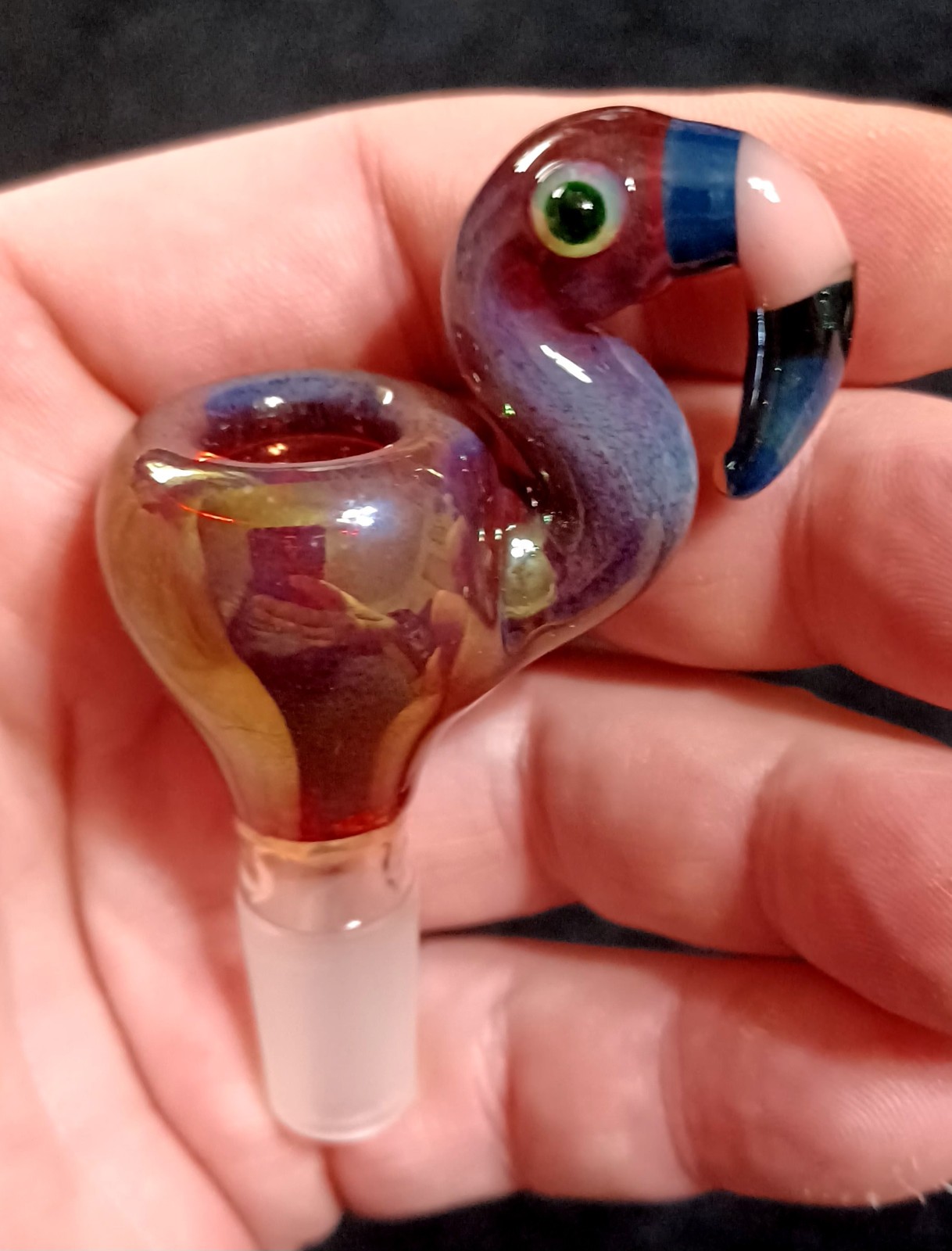 14mm Tobacco bowl Male Glass -Mirrored Red Flamingo Art piece-made in the USA