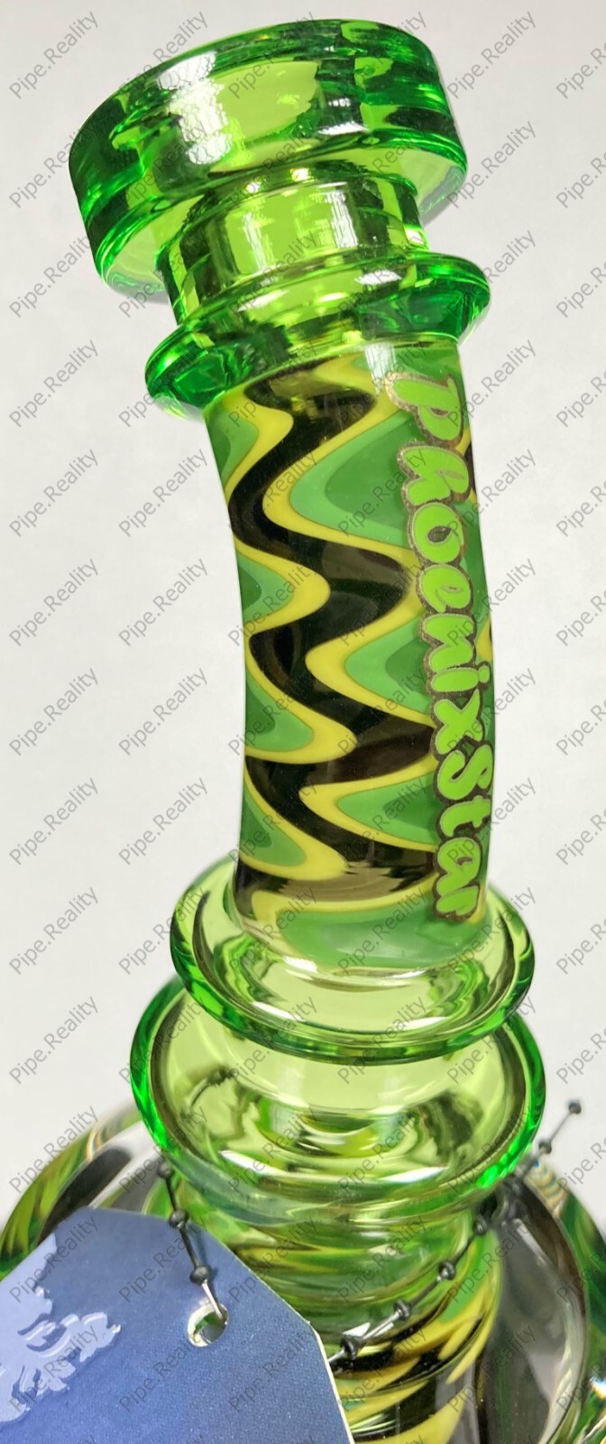 8&Prime; Green Smoke Yellow Torus Recycler Showerhead Perc Bubbler 14mm American Rod