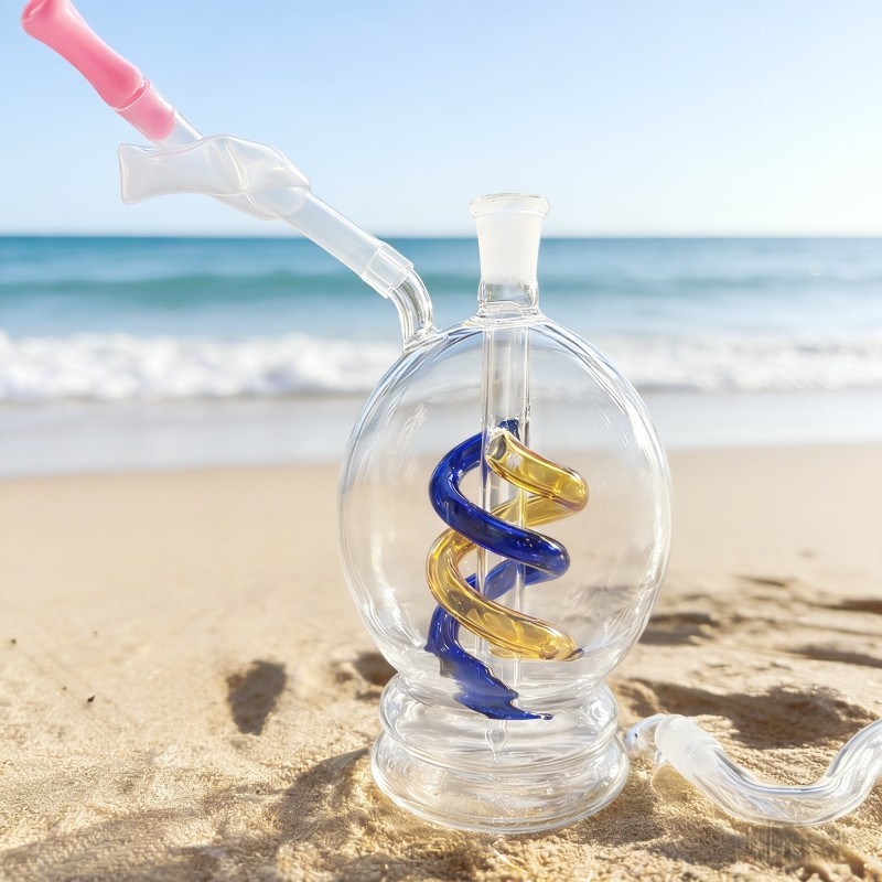 4.5inch Premium Glass Bong Mini Water Pipe Dual Spiral Perc w/10mm Bowl & Hose