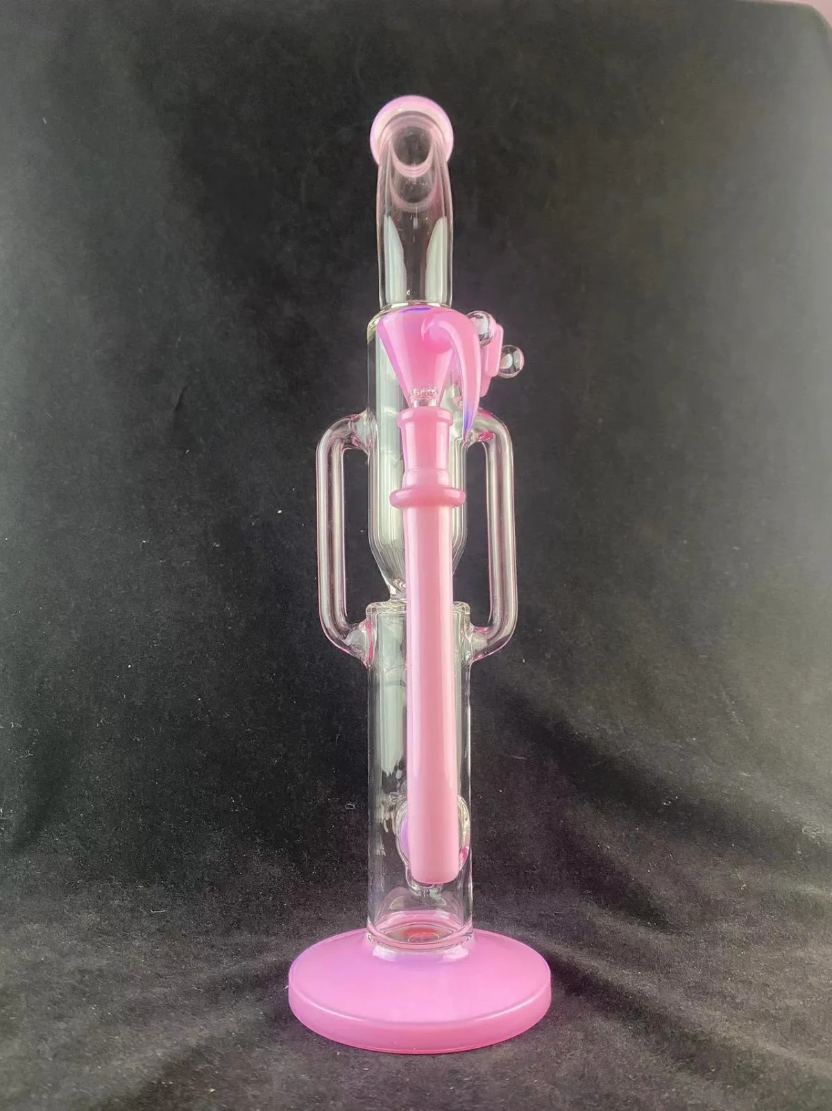 Glass hookah recycle bong accents colored with solid pink 16 inches 14 mm joint