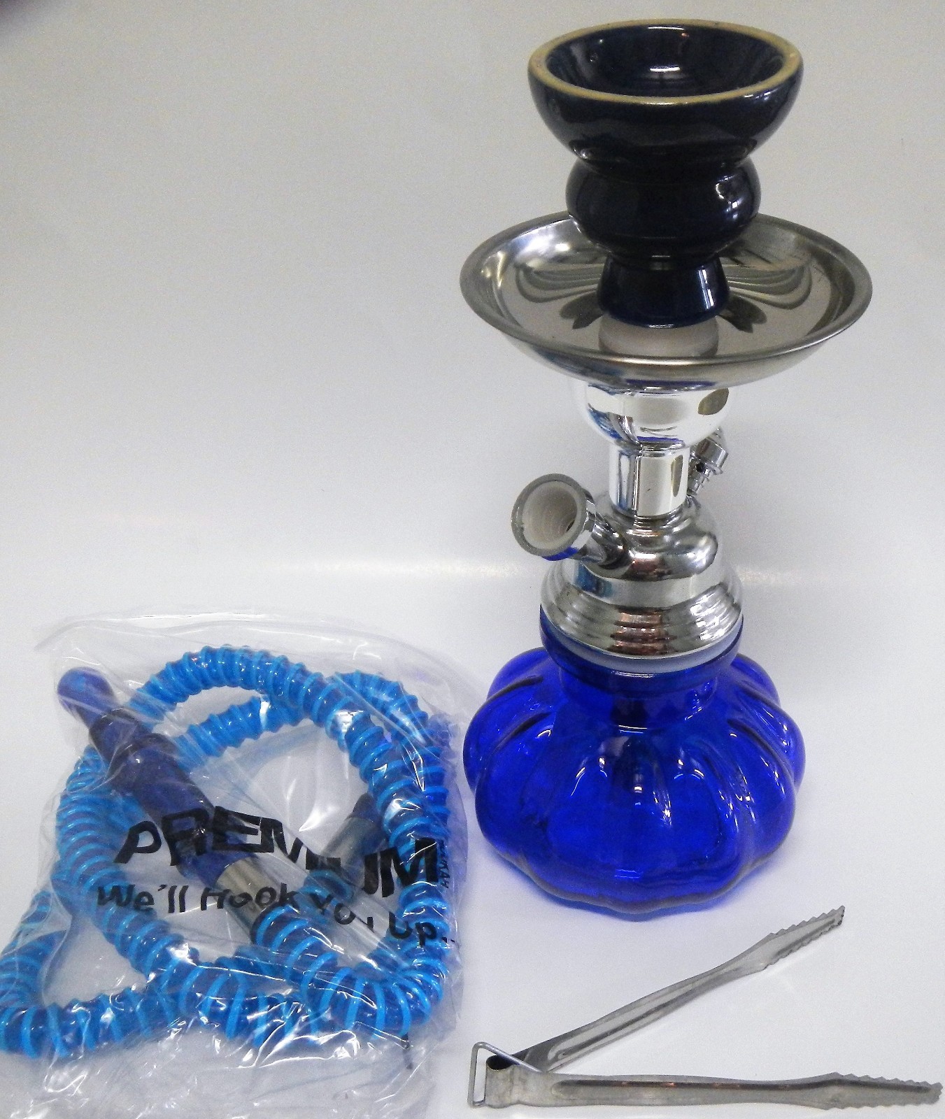 Pumpkin Hookah 9in Set with Glass Base Silicone Hose & Metal Tray in BLUE 4011