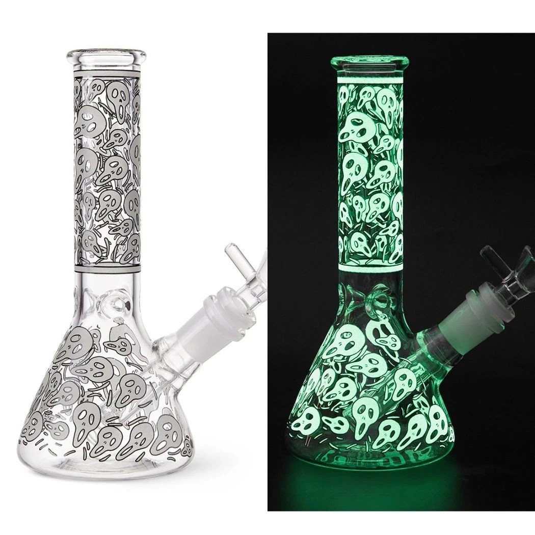 7.8&Prime; Skull Fluorescent Glass Bong Smoking Tobacco Glass Water Pipe Beaker 14MM