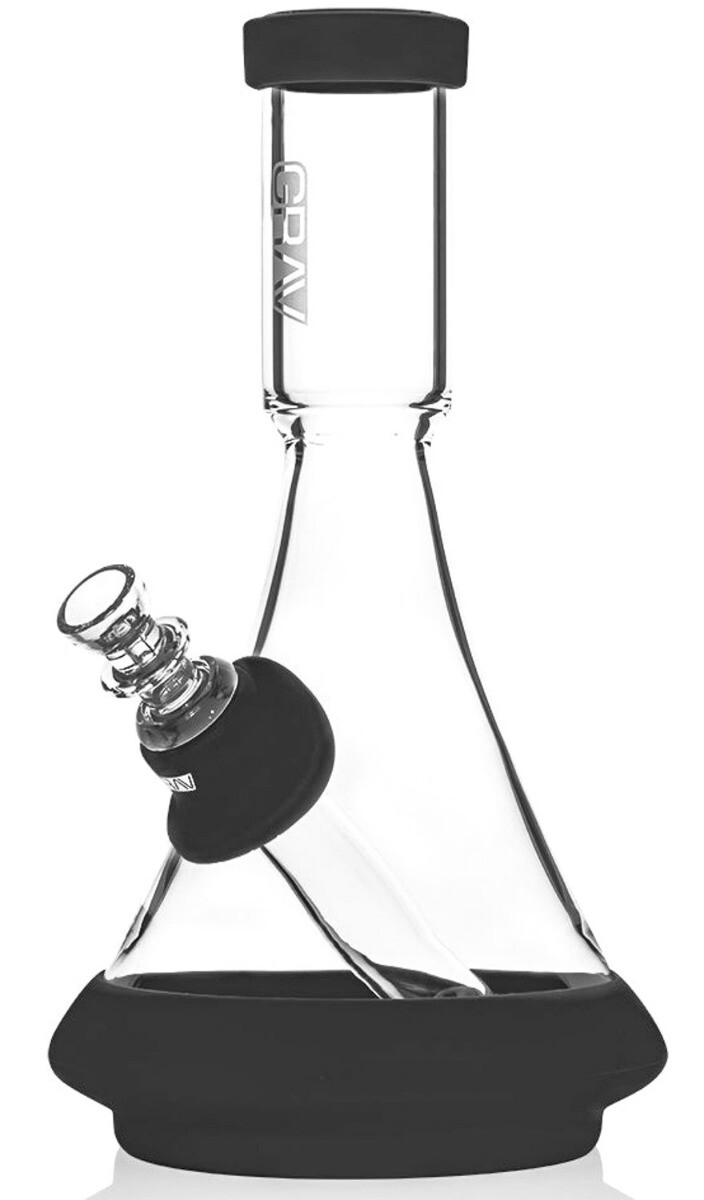 THICK Grav® Deco Beaker Bong Silicone Bong Glass Water Pipe Bubbler BLACK *USA*