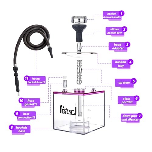 2 Hose Acrylic Cube Shisha Hookah Set with LED Light – Large Purple