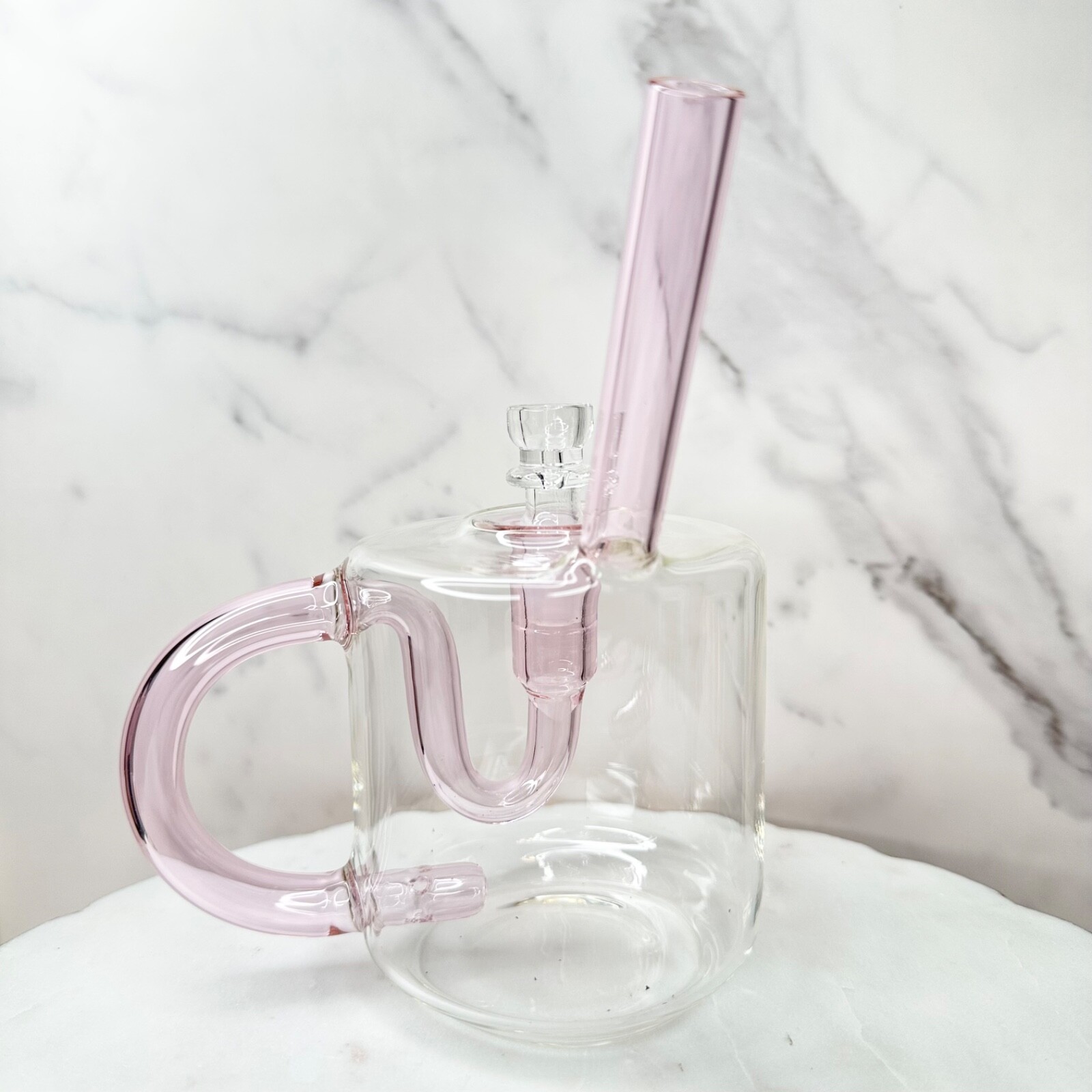 Grav Coffee Mug Bubbler Pink and Clear Borosilicate Glass 7&Prime; w/ 14mm Bowl NWT