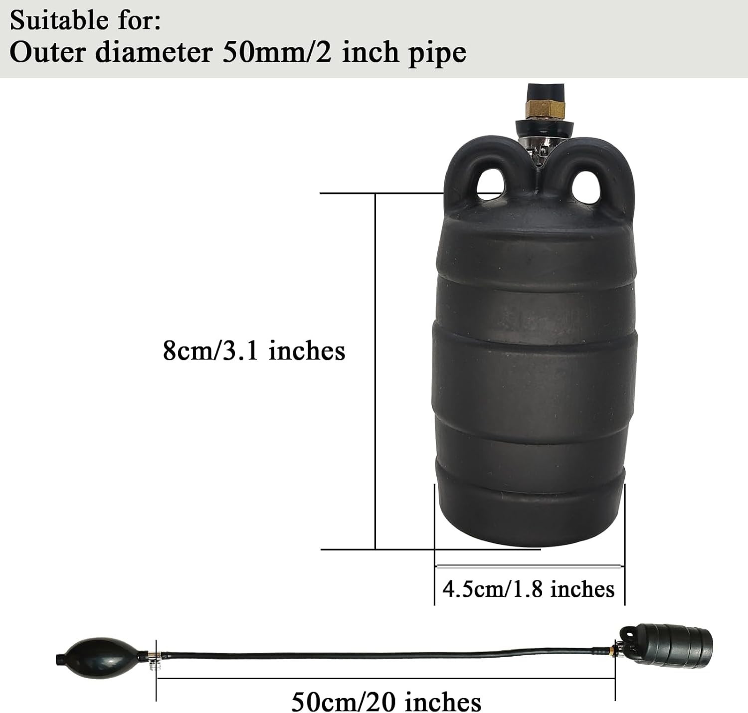 2-Inch Rubber Sewer Plug Inflatable Pipe Balloon for Plumbing