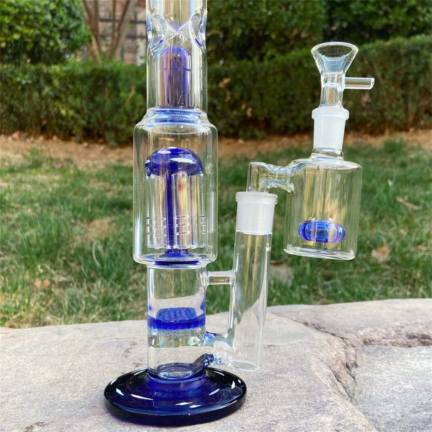 10&Prime; Blue Glass Bong Water Pipe Hookah Speckle Smoking Filter W/Blue Ash Catcher