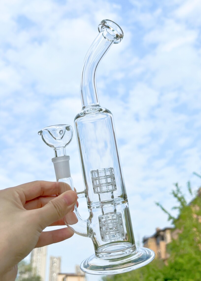 10&Prime; Premium Glass Bong Double Matrix Perc Recycler Water Pipe Hookah Bubbler